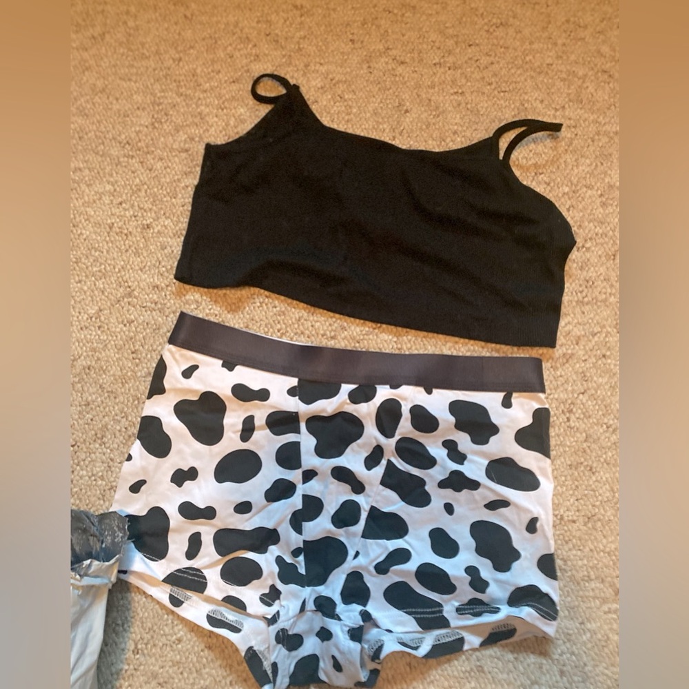 Two piece crop top, with boy shorts, size medium.